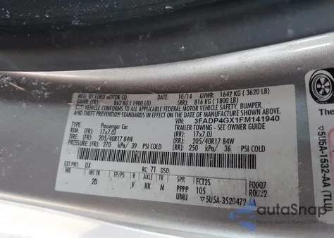 2015 Ford Fiesta St z USA, uszkodzony, nr VIN 3FADP4GX1FM141940